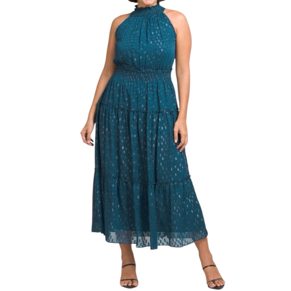 Taylor Blue Halter Maxi Dress for Cocktail